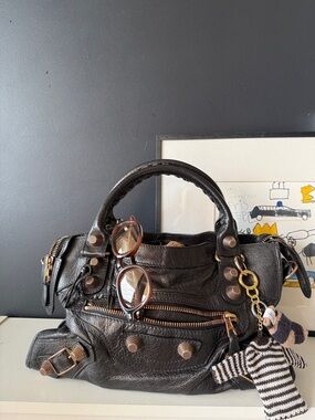 Balenciaga Giant 21 Rose Gold Hardware Black City Shoulder Bag. Rare